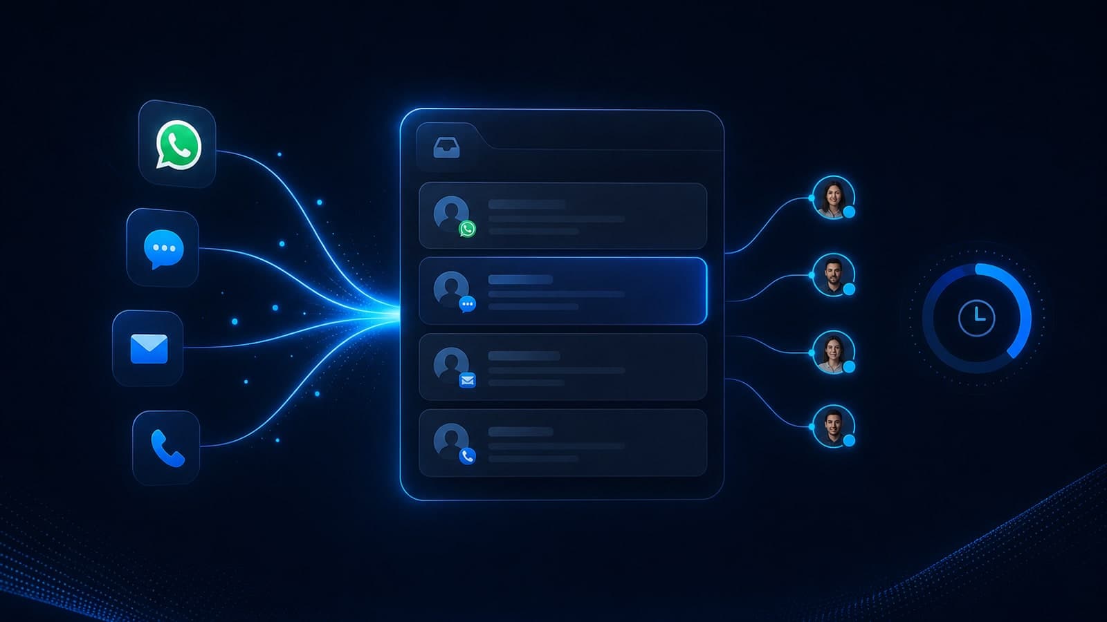 Unified Inbox illustration — omnichannel queue, tickets, and agent ownership