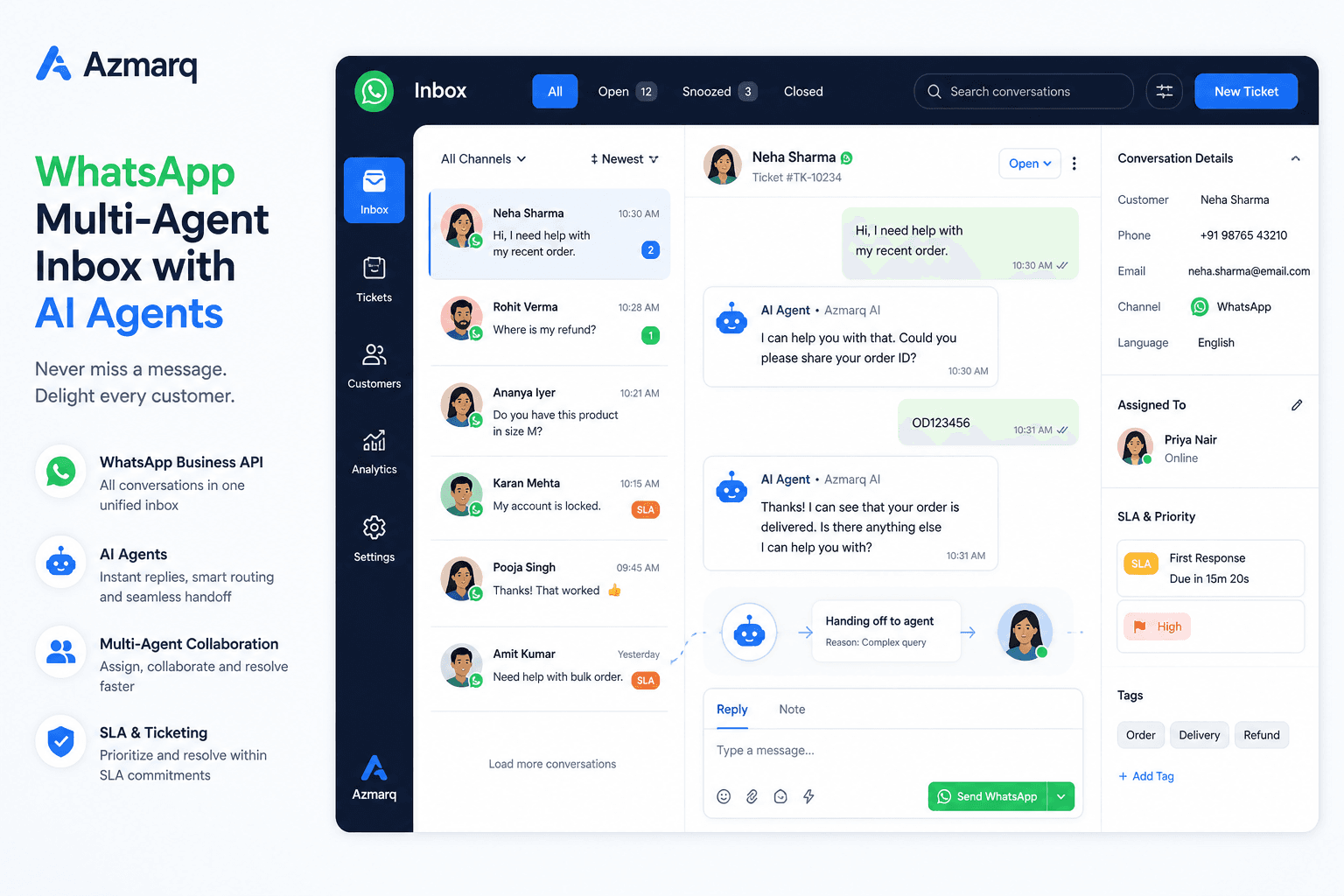 WhatsApp inbox with AI agents
